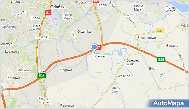 mapa Krępiec, Krępiec gmina Pruszcz Gdański na mapie Targeo